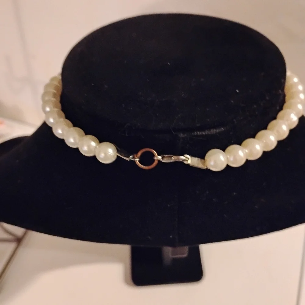 Elegant Faux Pearl Necklace with Silver Accents and Rhinestones Length 6' Girls'